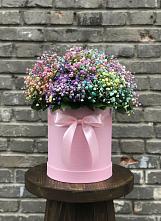 Цветочная композиция из Гипсофила и Розы в шляпной коробке в Советском Республики Марий Эл