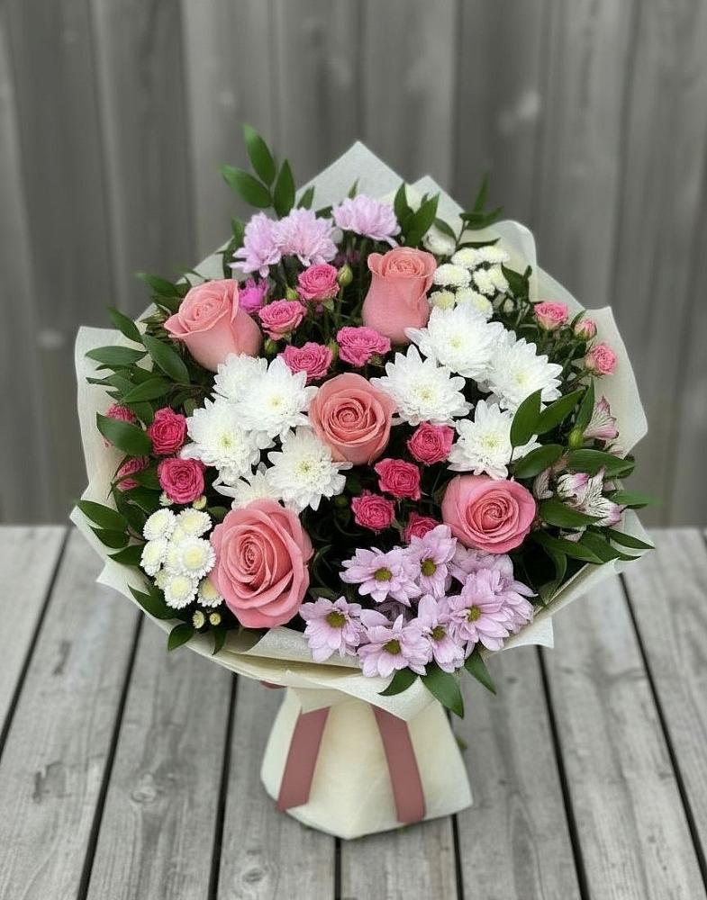 Букет цветов из: Альстромерии, Гвоздики, Розы и Хризантемы в Советском Республики Марий Эл
