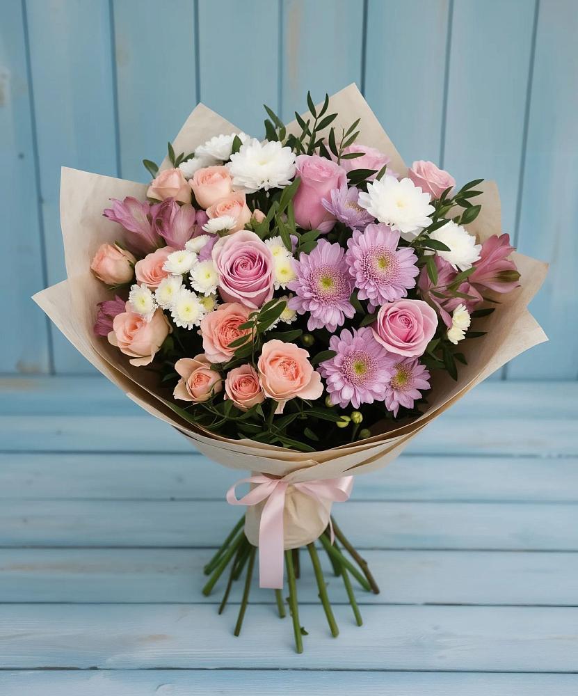 Букет цветов из: Хризантемы, Розы и Альстромерии в Советском Республики Марий Эл