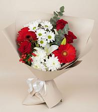 Букет цветов из:  Розы, Хризантемы, Герберы и Лилии в Советском Республики Марий Эл