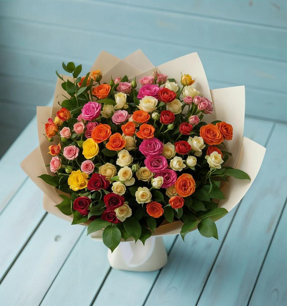 Букет Микс из разноцветных кустовых роз в Советском Республики Марий Эл