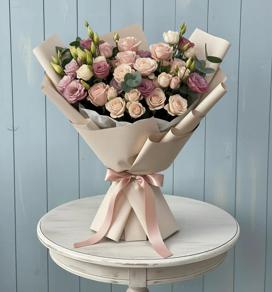 Букет цветов из: Розы и Лизиантусы в Советском Республики Марий Эл