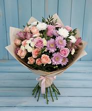 Букет цветов из:  Хризантемы, Розы и Альстромерии #REPLACE_PRED# Советском Республики Марий Эл