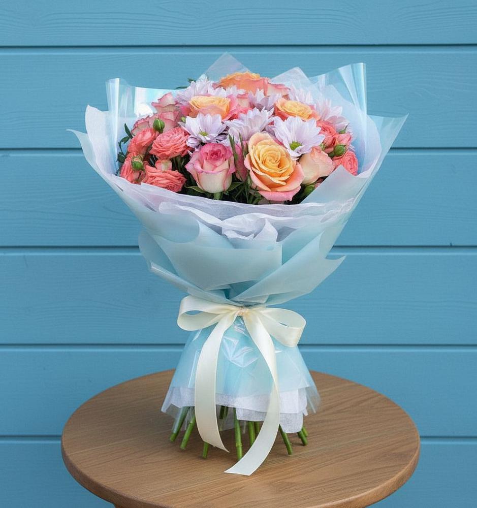 Букет цветов из: Хризантемы и Розы в Советском Республики Марий Эл