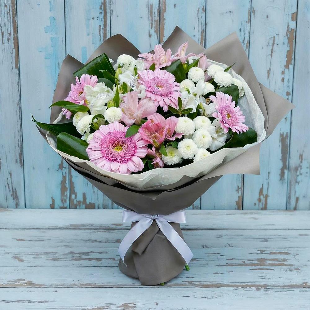 Букет цветов из: Герберы, Альстромерии и Хризантемы в Советском Республики Марий Эл