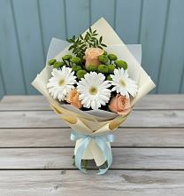 Букет цветов из:  Герберы, Розы и Хризантемы #REPLACE_PRED# Советском Республики Марий Эл